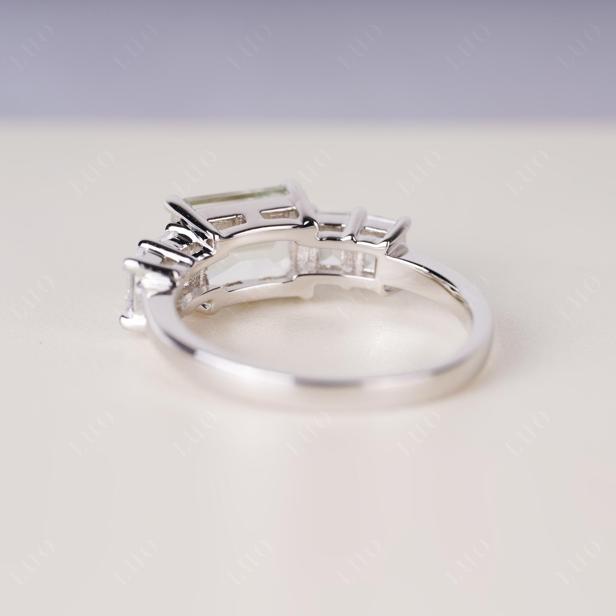 East West Emerald Cut Green Amethyst Ring | LUO Jewelry