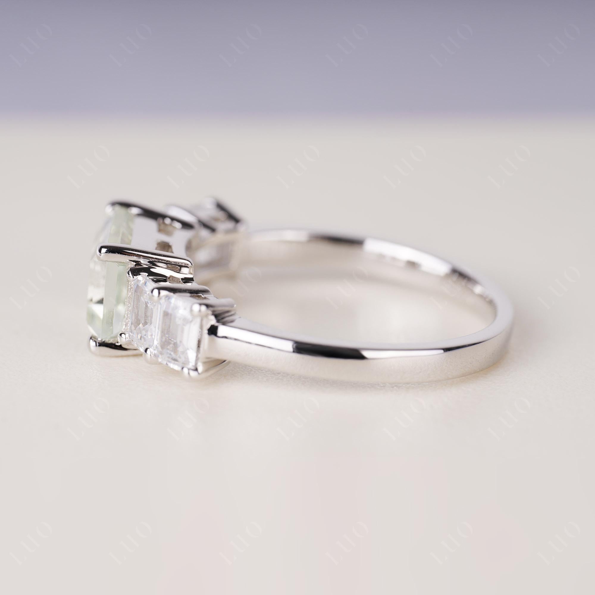 East West Emerald Cut Green Amethyst Ring | LUO Jewelry