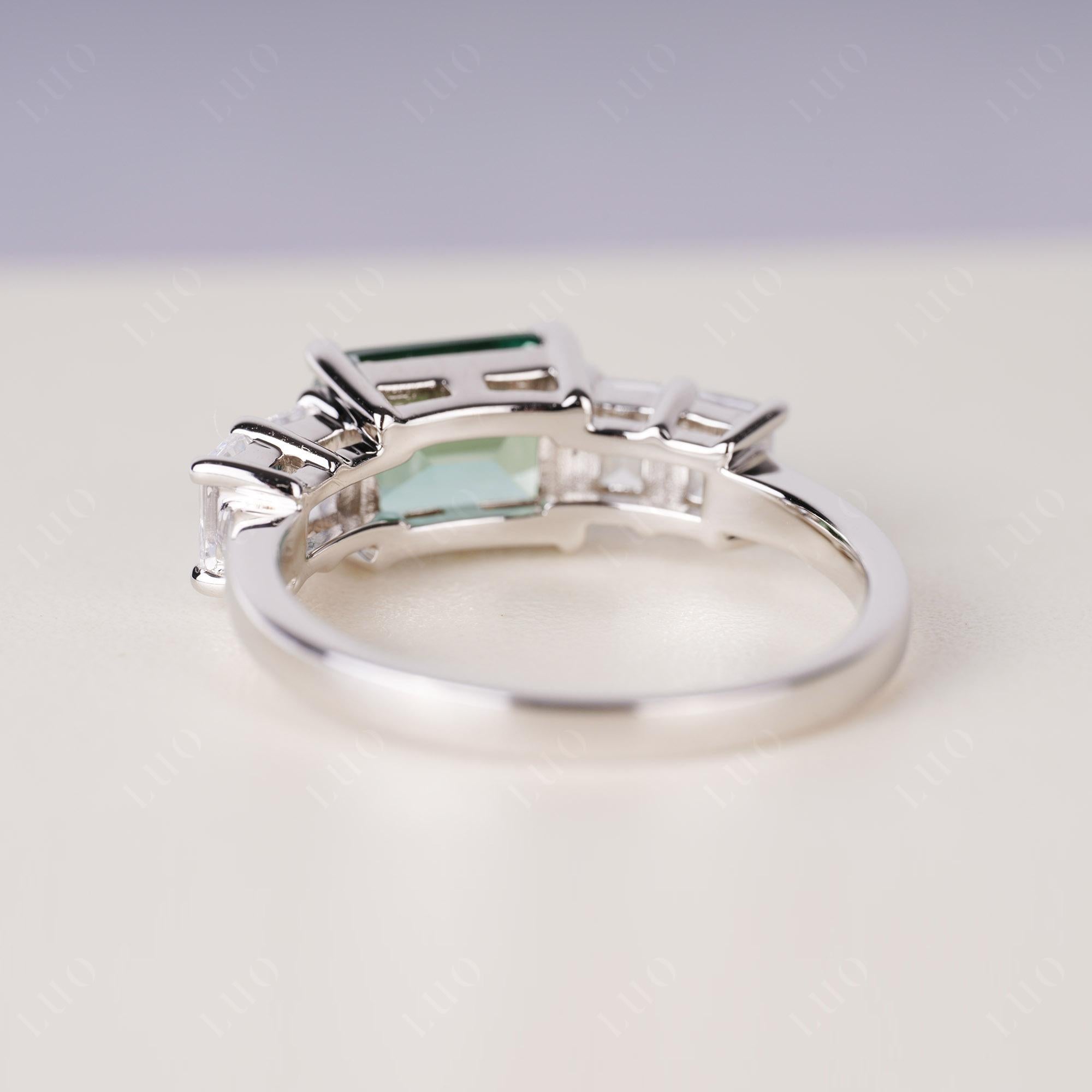 East West Emerald Cut Green Sapphire Ring | LUO Jewelry