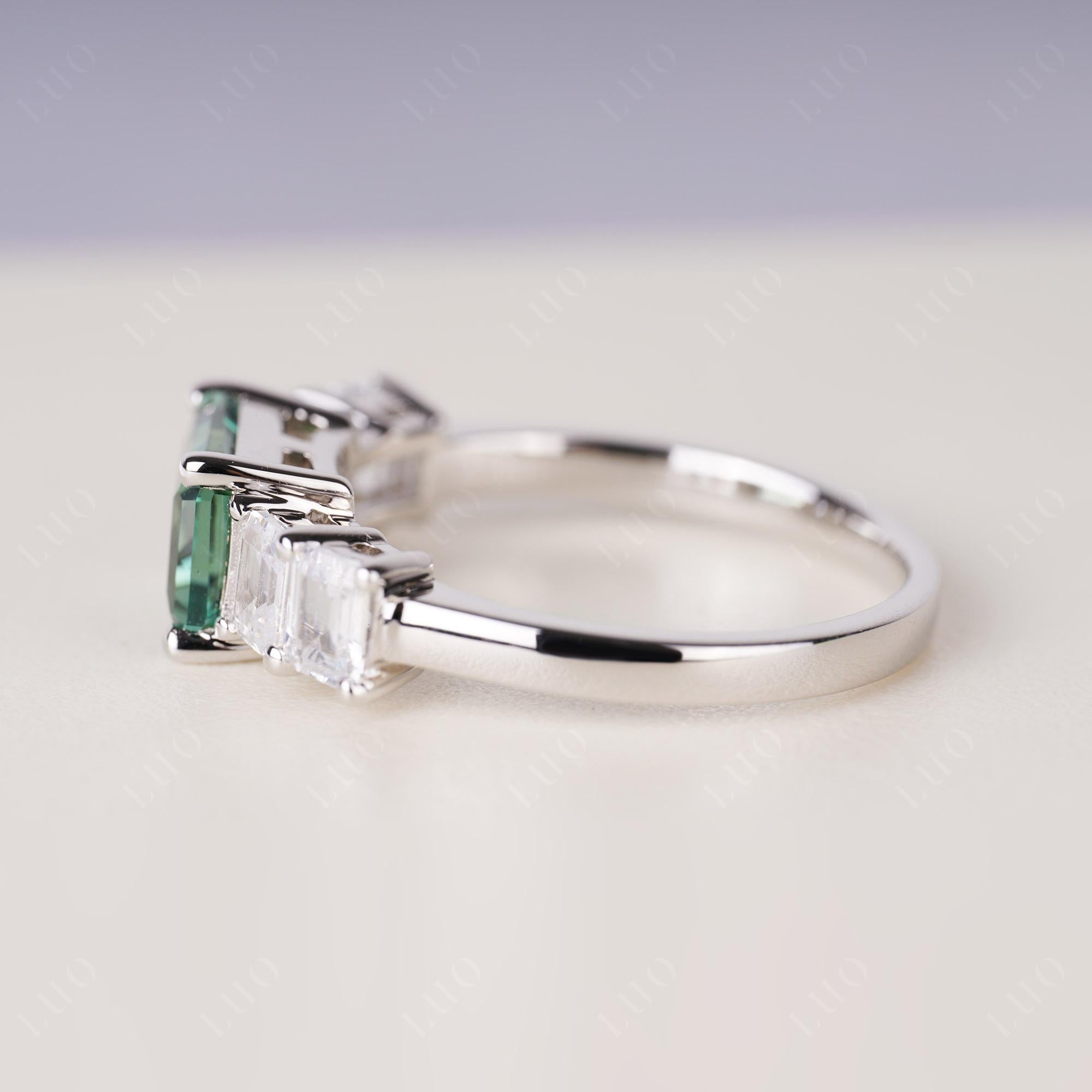 East West Emerald Cut Green Sapphire Ring | LUO Jewelry