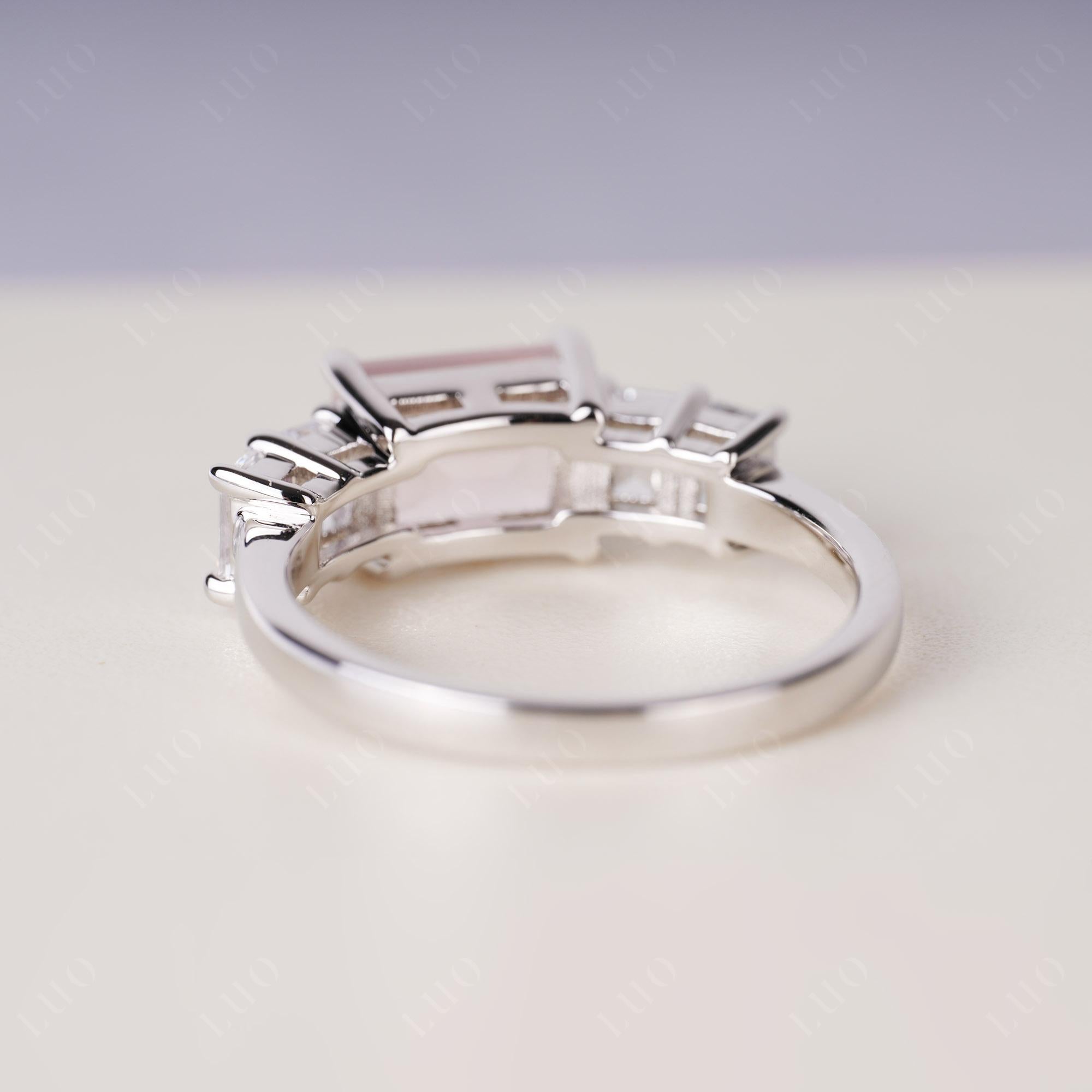 East West Emerald Cut Rose Quartz Ring | LUO Jewelry