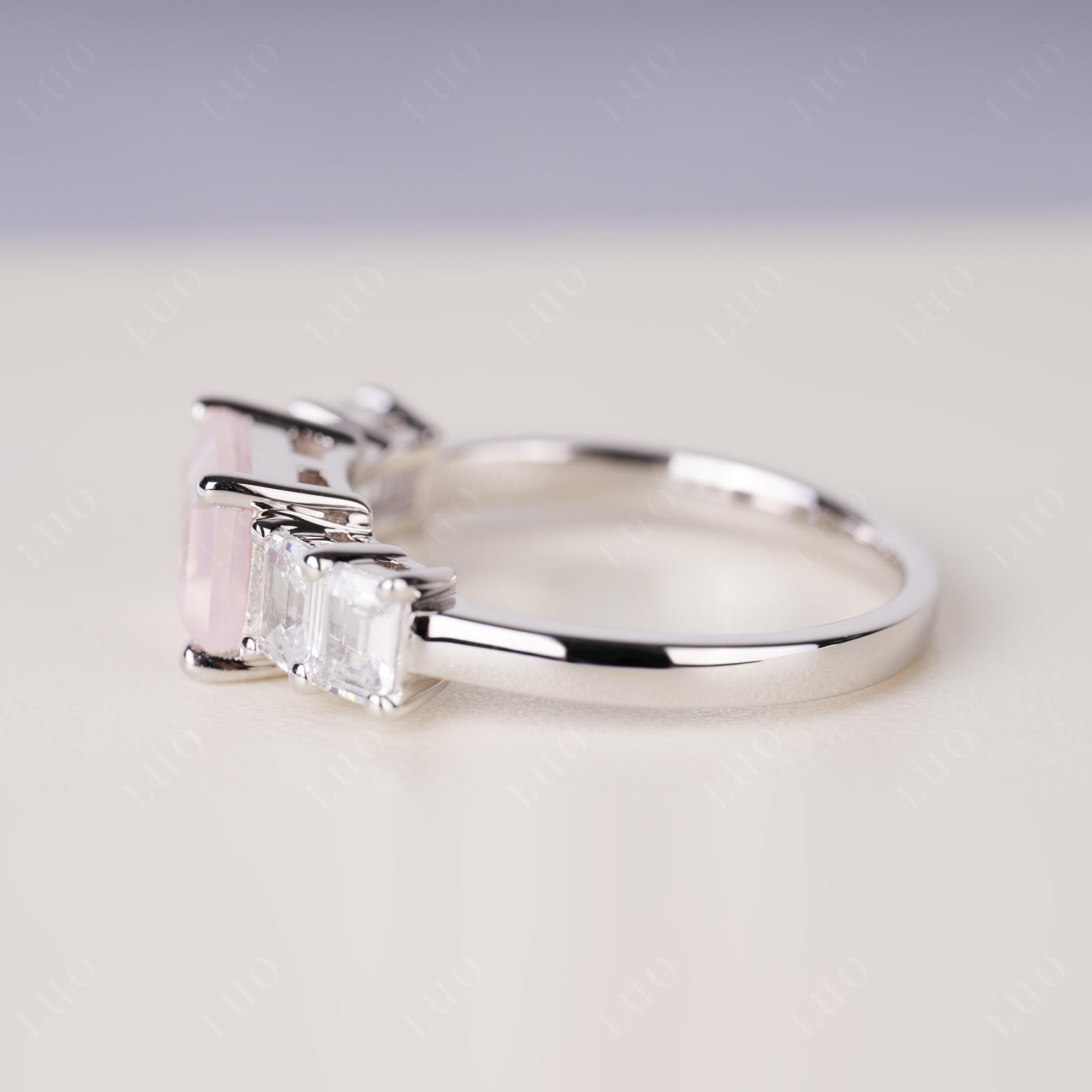 East West Emerald Cut Rose Quartz Ring | LUO Jewelry