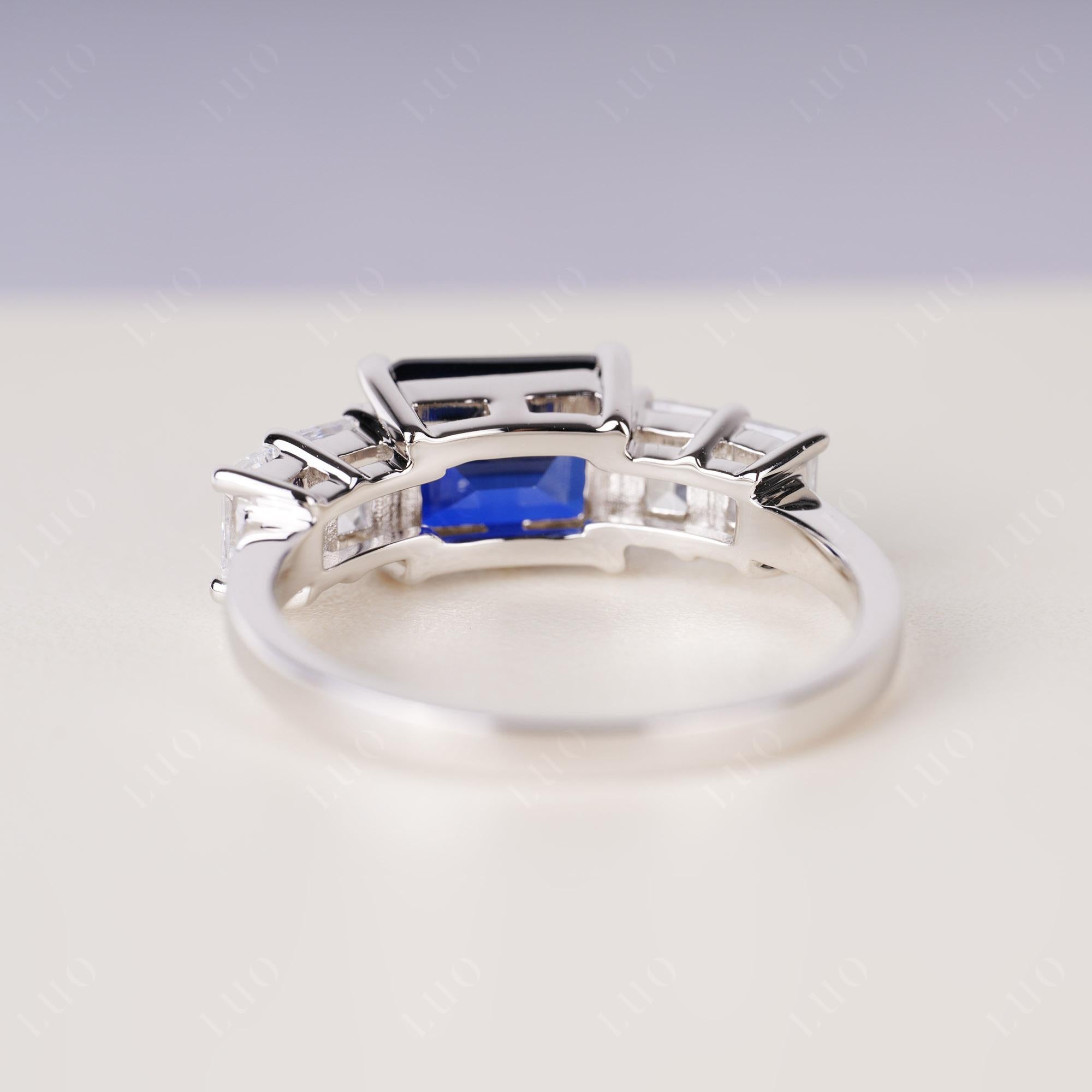 East West Emerald Cut Sapphire Ring | LUO Jewelry