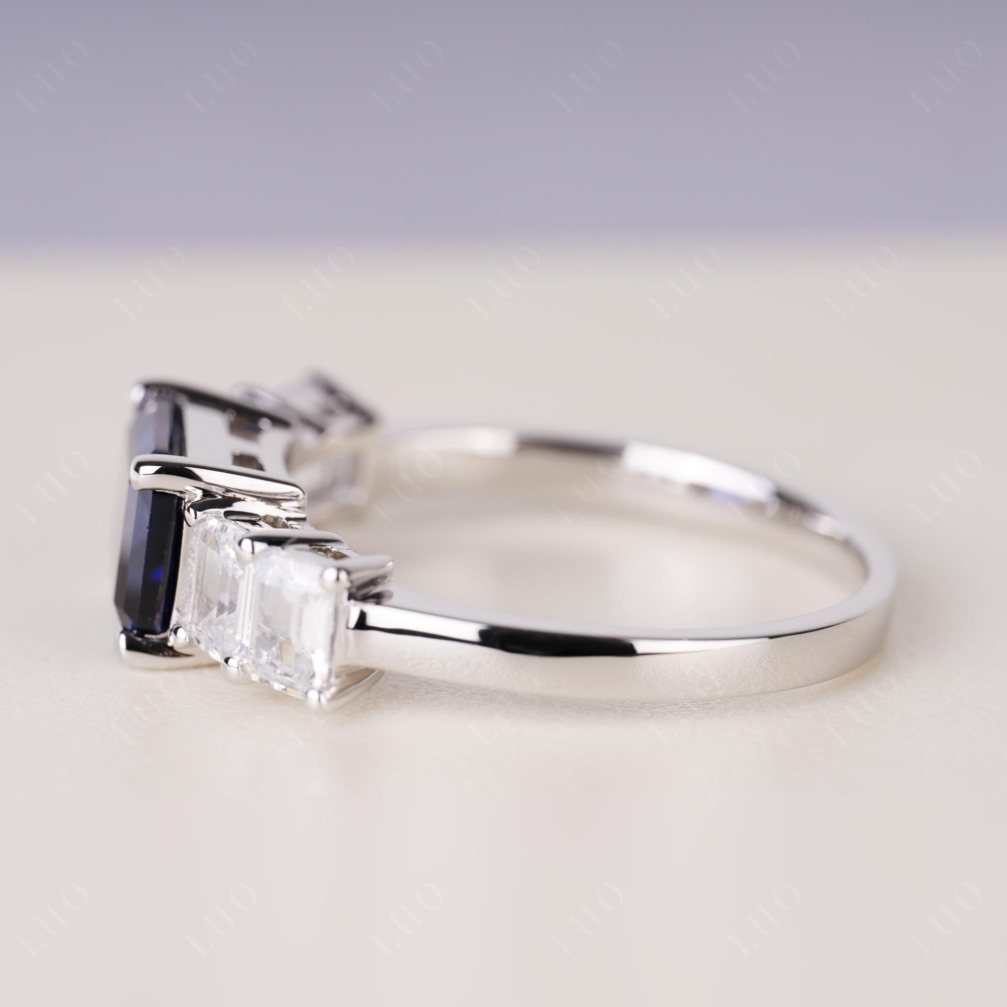 East West Emerald Cut Sapphire Ring | LUO Jewelry