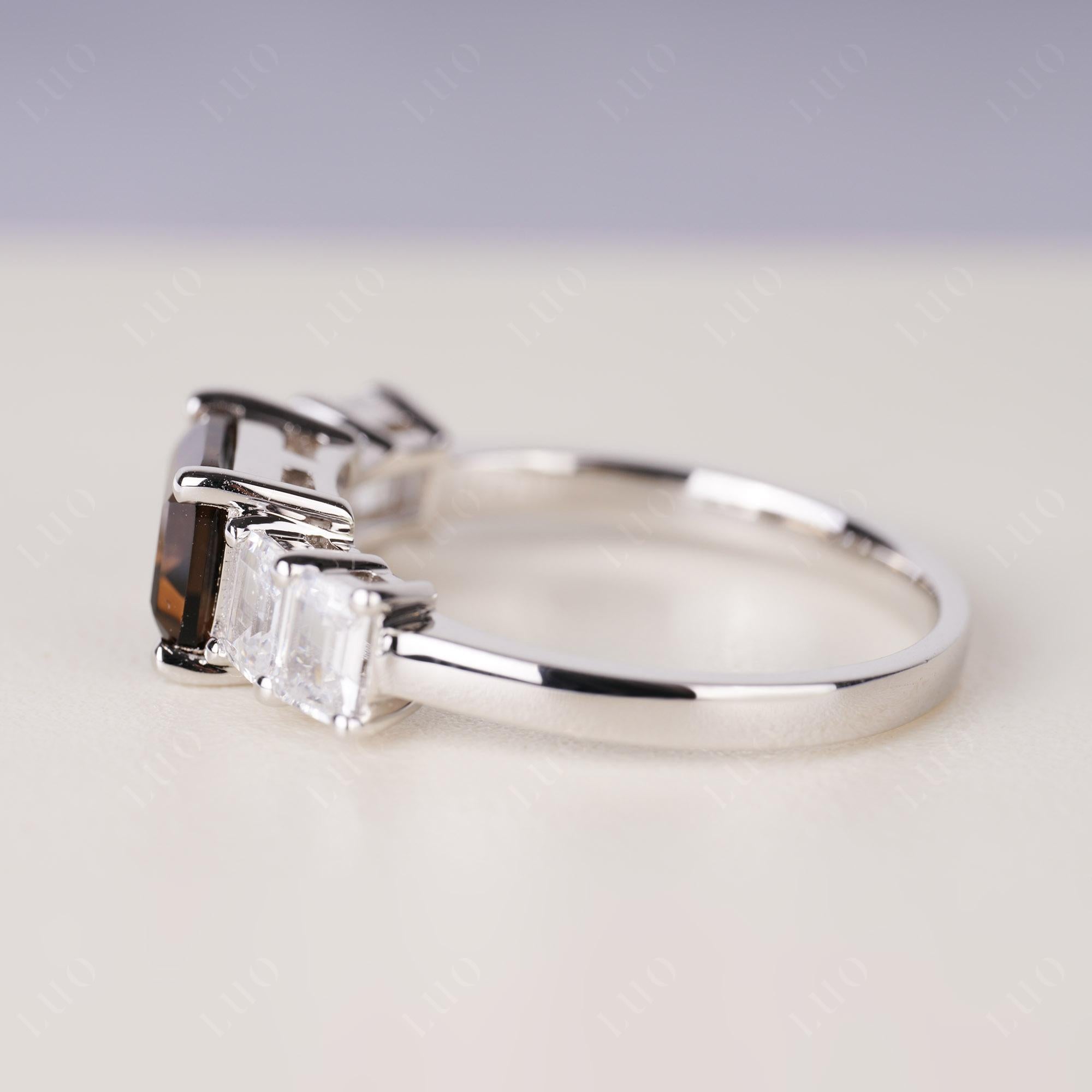 East West Emerald Cut Smoky Quartz Ring | LUO Jewelry