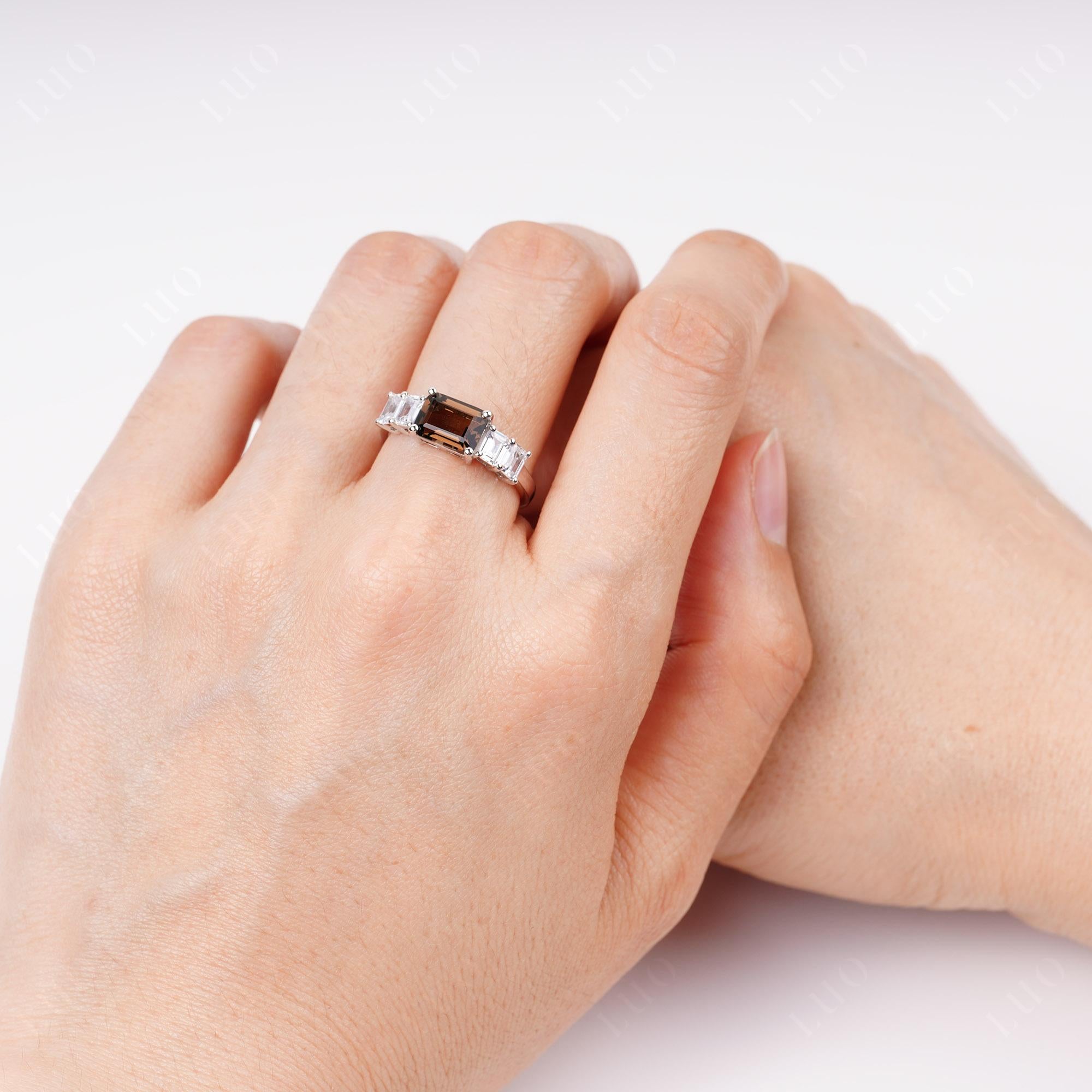 East West Emerald Cut Smoky Quartz Ring | LUO Jewelry