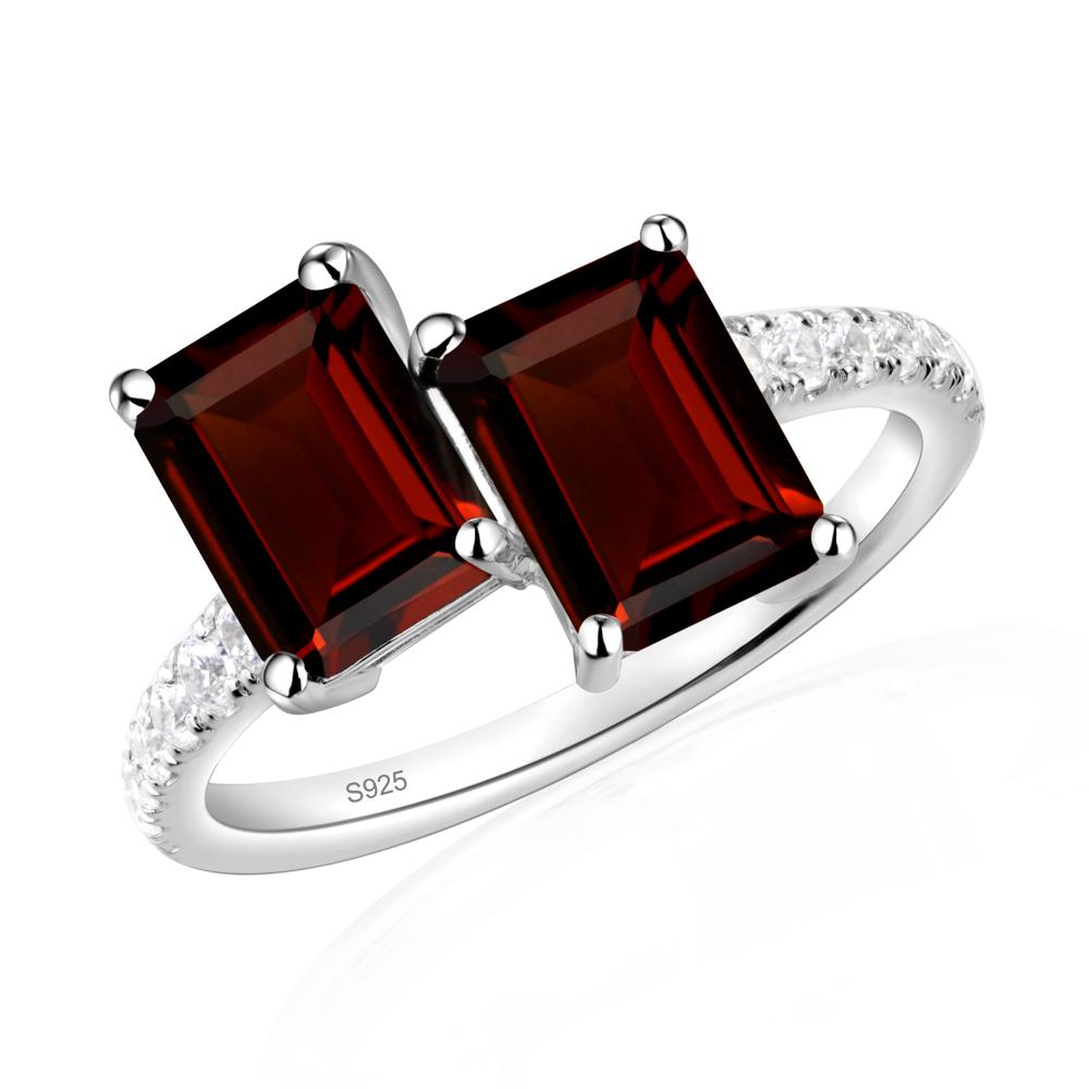 Emerald Cut Garnet Toi Et Moi Ring | LUO Jewelry #metal_sterling silver