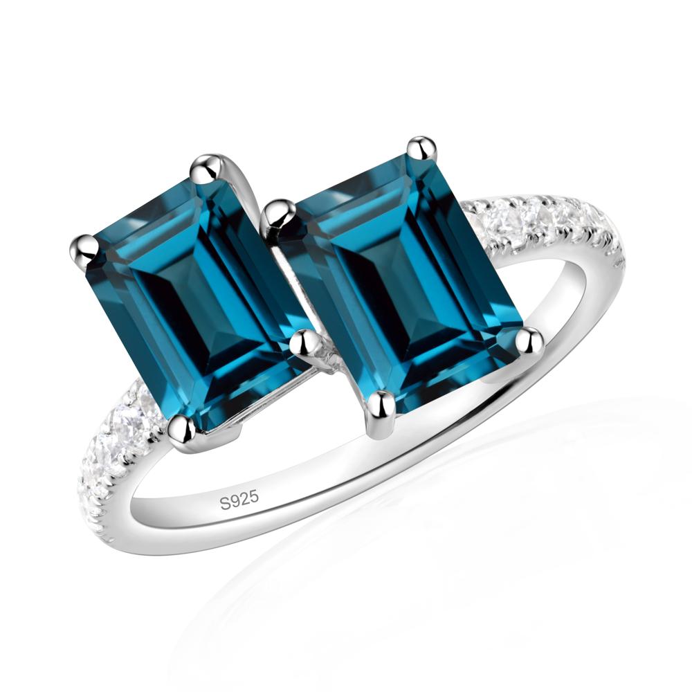 Emerald Cut London Blue Topaz Toi Et Moi Ring | LUO Jewelry #metal_sterling silver