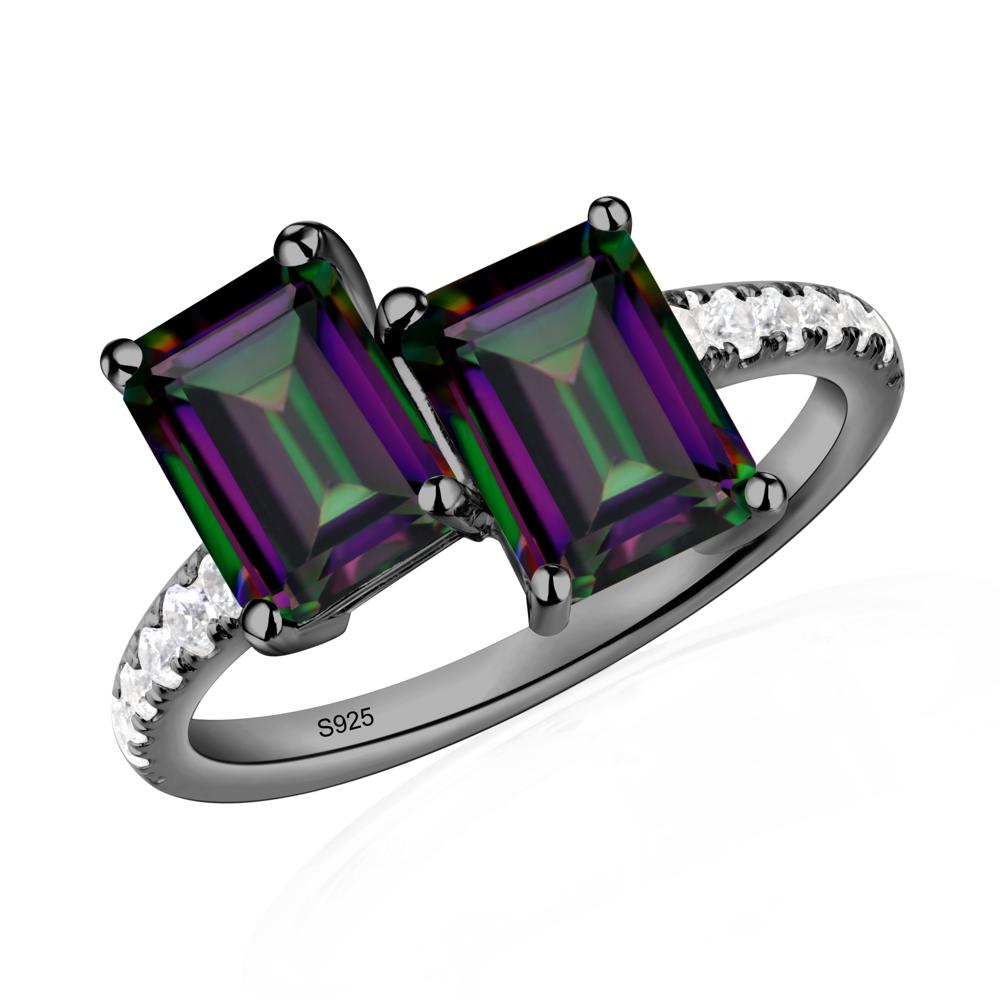 Emerald Cut Mystic Topaz Toi Et Moi Ring | LUO Jewelry #metal_black finish sterling silver