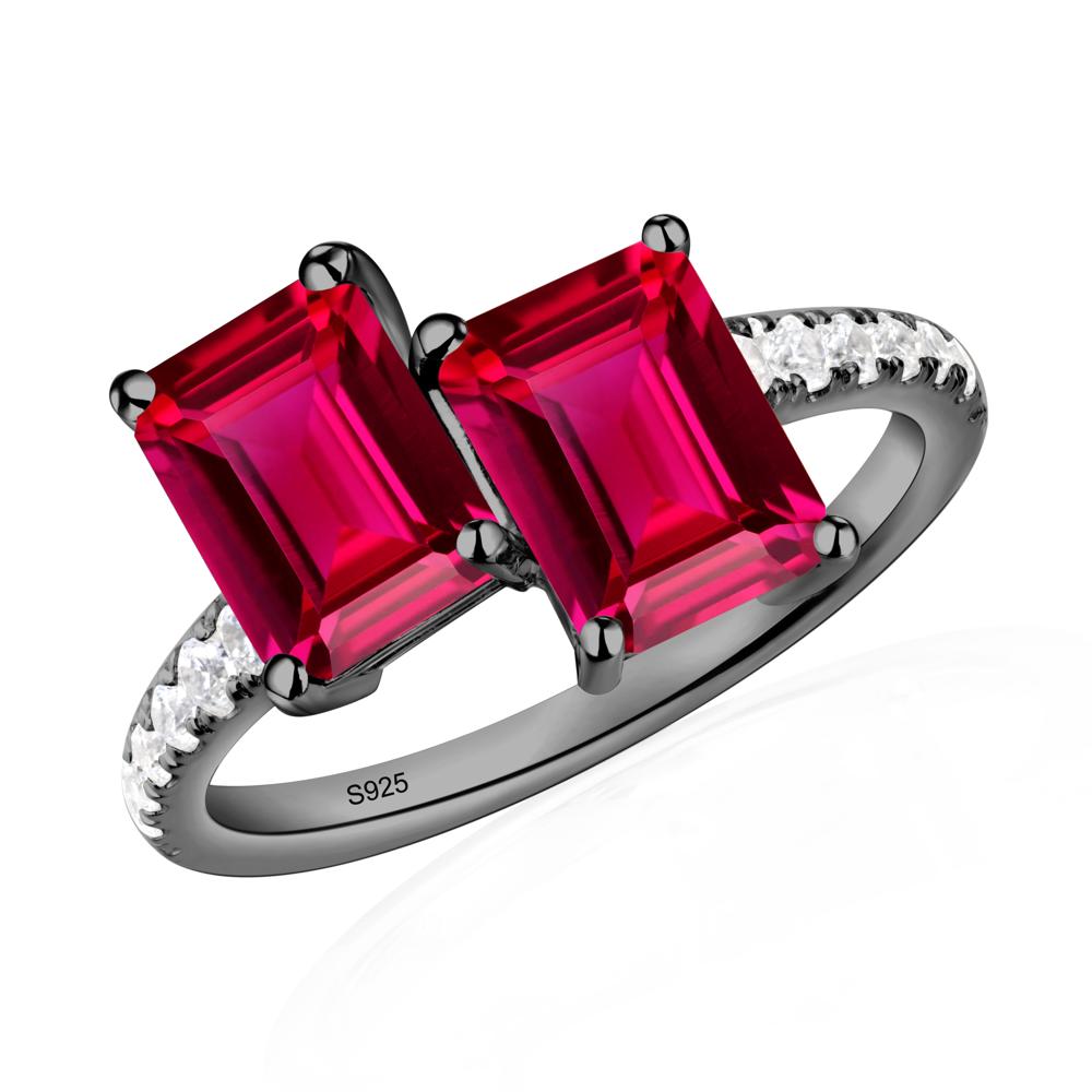 Emerald Cut Ruby Toi Et Moi Ring | LUO Jewelry #metal_black finish sterling silver