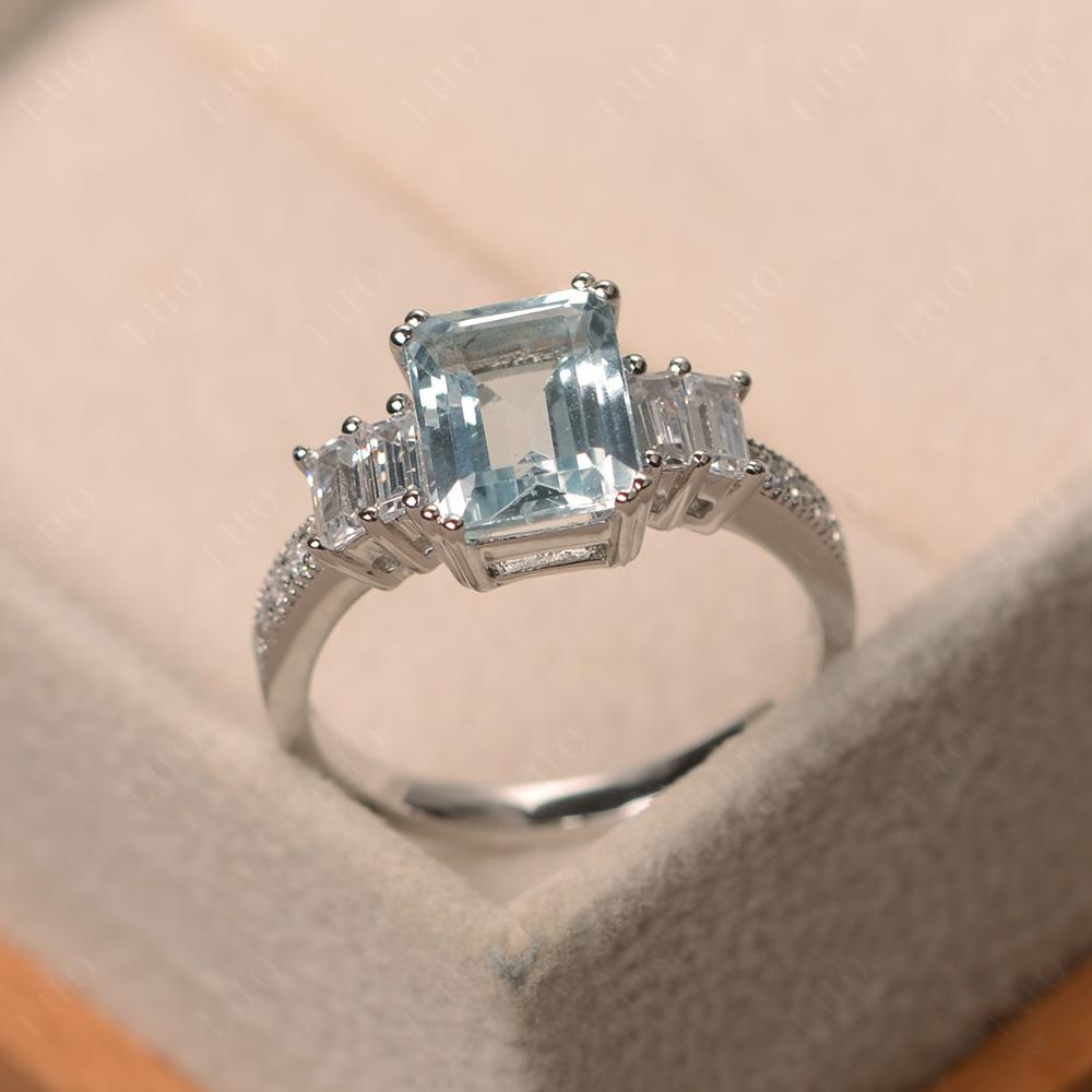Double Prong Emerald Cut Aquamarine Ring - LUO Jewelry