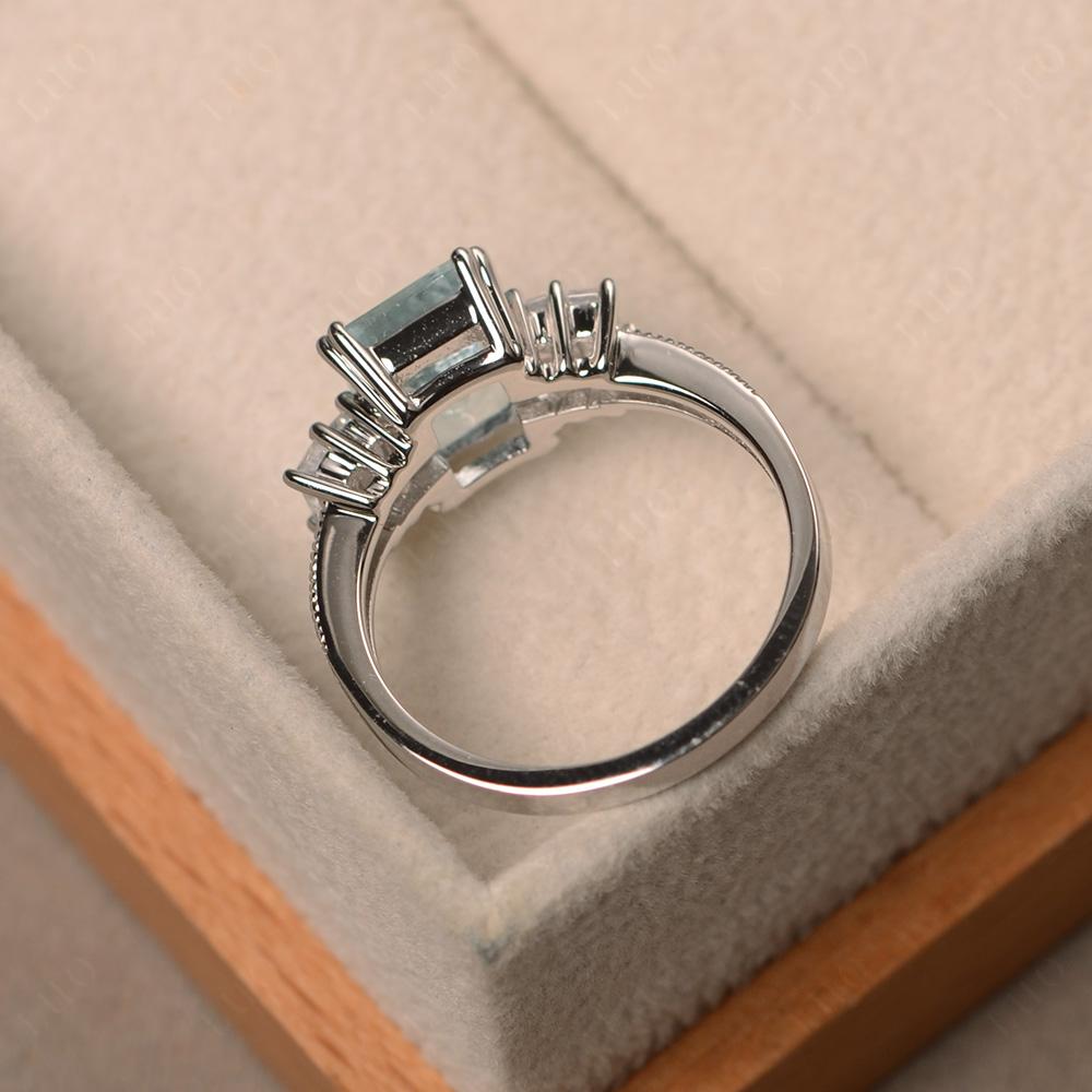 Double Prong Emerald Cut Aquamarine Ring - LUO Jewelry
