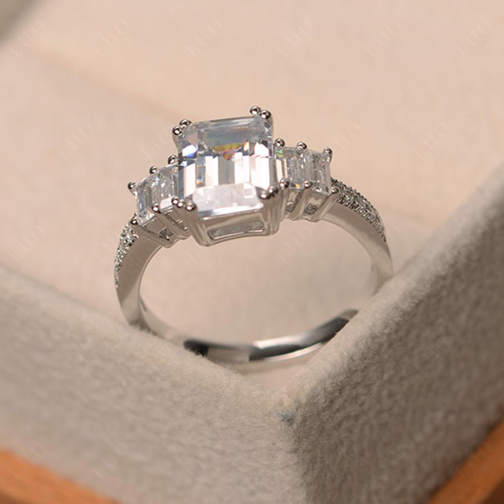 Emerald Cut Cubic Zirconia Milgrain Ring - LUO Jewelry
