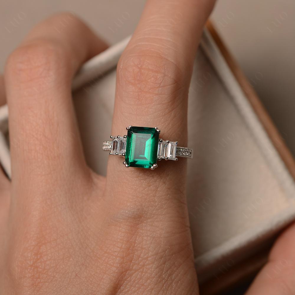 Emerald Double Prong Engagement Ring - LUO Jewelry