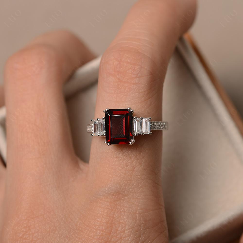 Double Prong Emerald Cut Garnet Ring - LUO Jewelry