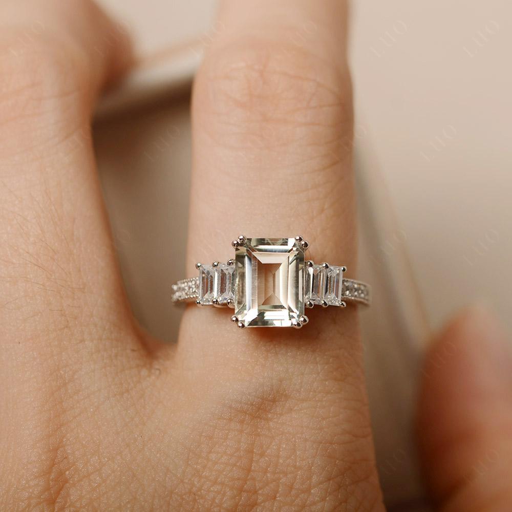 Green Amethyst Double Prong Engagement Ring - LUO Jewelry