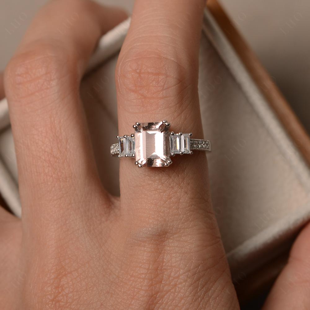 Emerald Cut Morganite Milgrain Ring - LUO Jewelry
