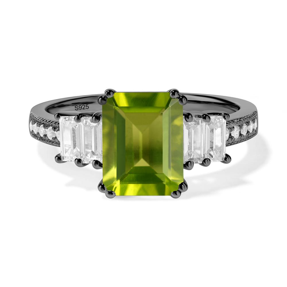 Emerald Cut Peridot Milgrain Ring - LUO Jewelry #metal_black finish sterling silver