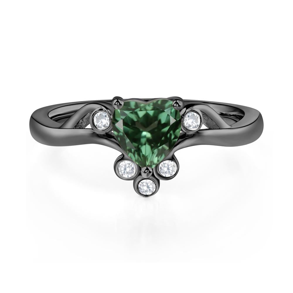 Heart Shaped Green Sapphire Wave Ring - LUO Jewelry #metal_black finish sterling silver