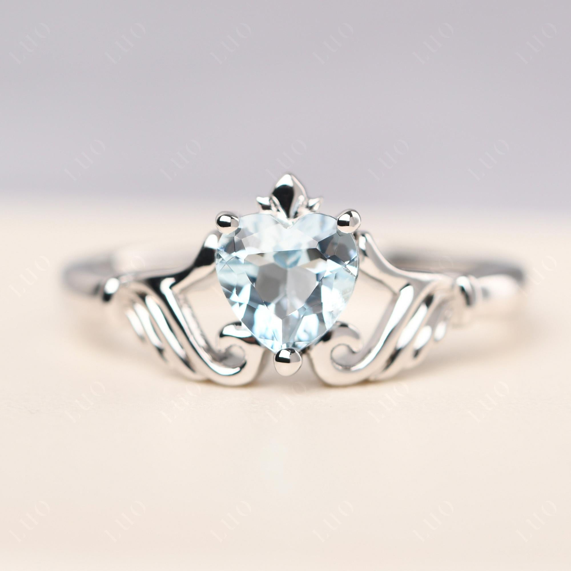 Aquamarine Claddagh Engagement Ring - LUO Jewelry