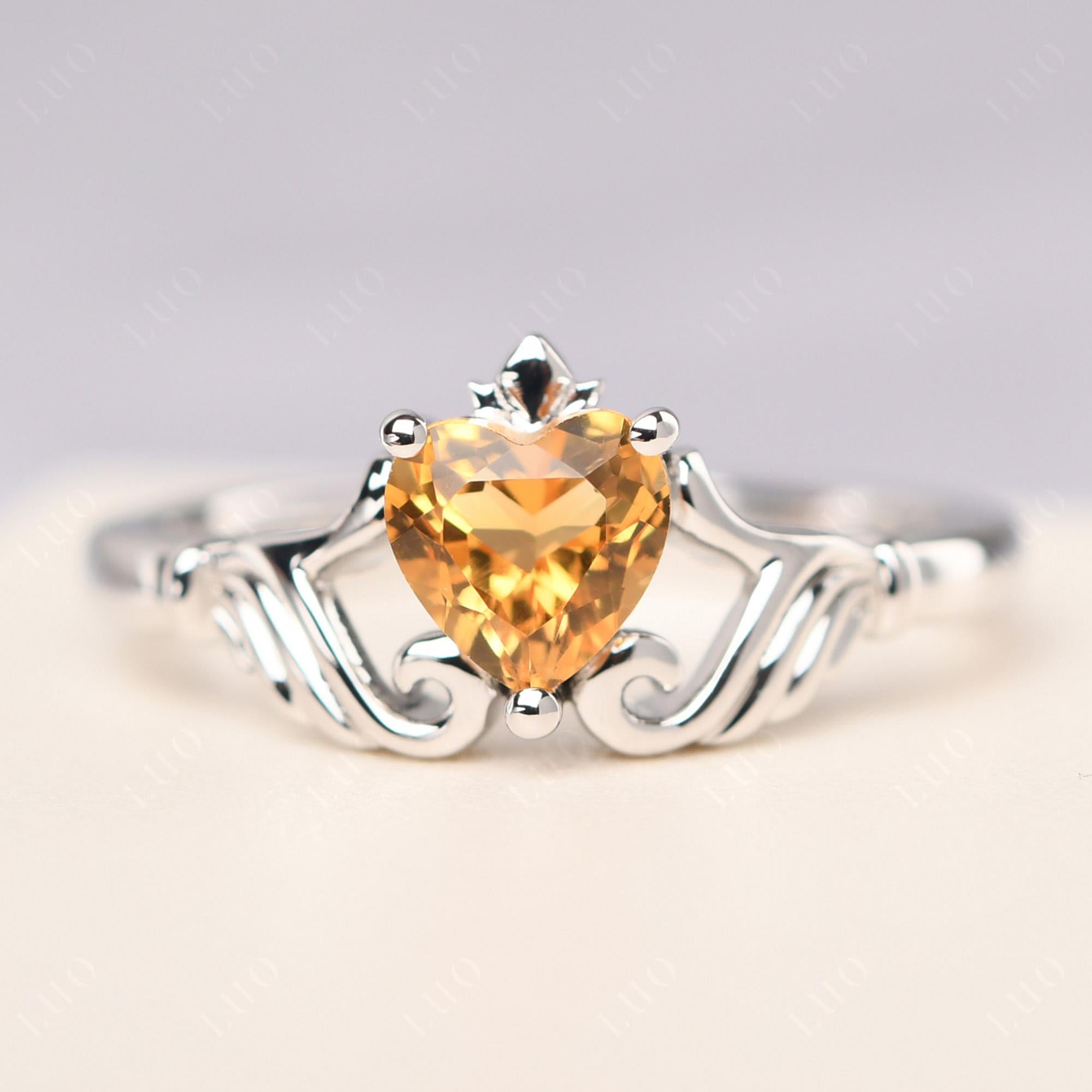 Heart Shaped Citrine Claddagh Ring - LUO Jewelry