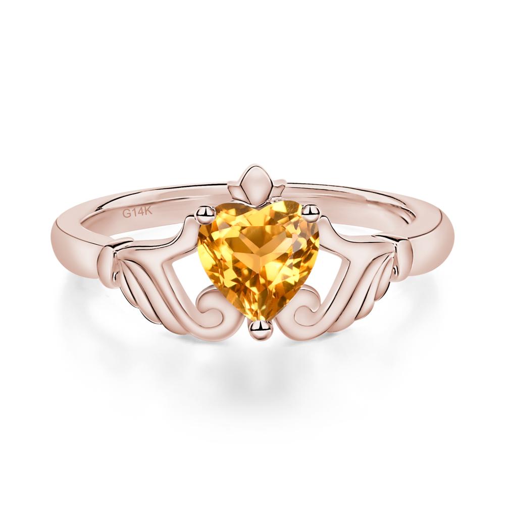 Heart Shaped Citrine Claddagh Ring - LUO Jewelry #metal_14k rose gold