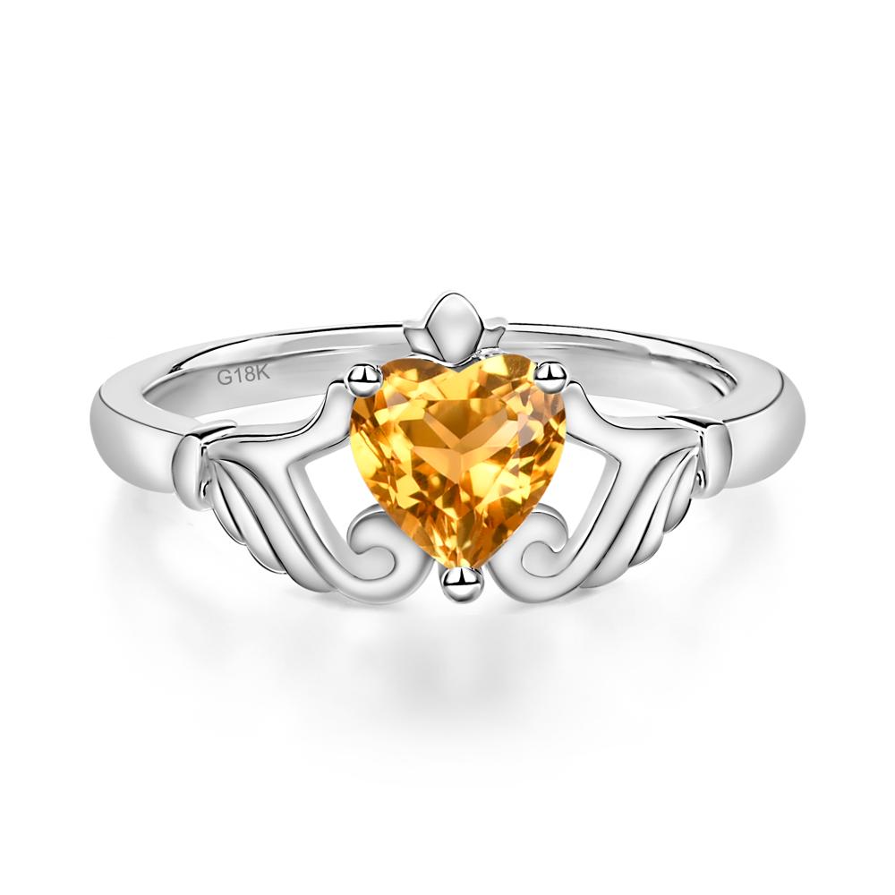 Heart Shaped Citrine Claddagh Ring - LUO Jewelry #metal_18k white gold