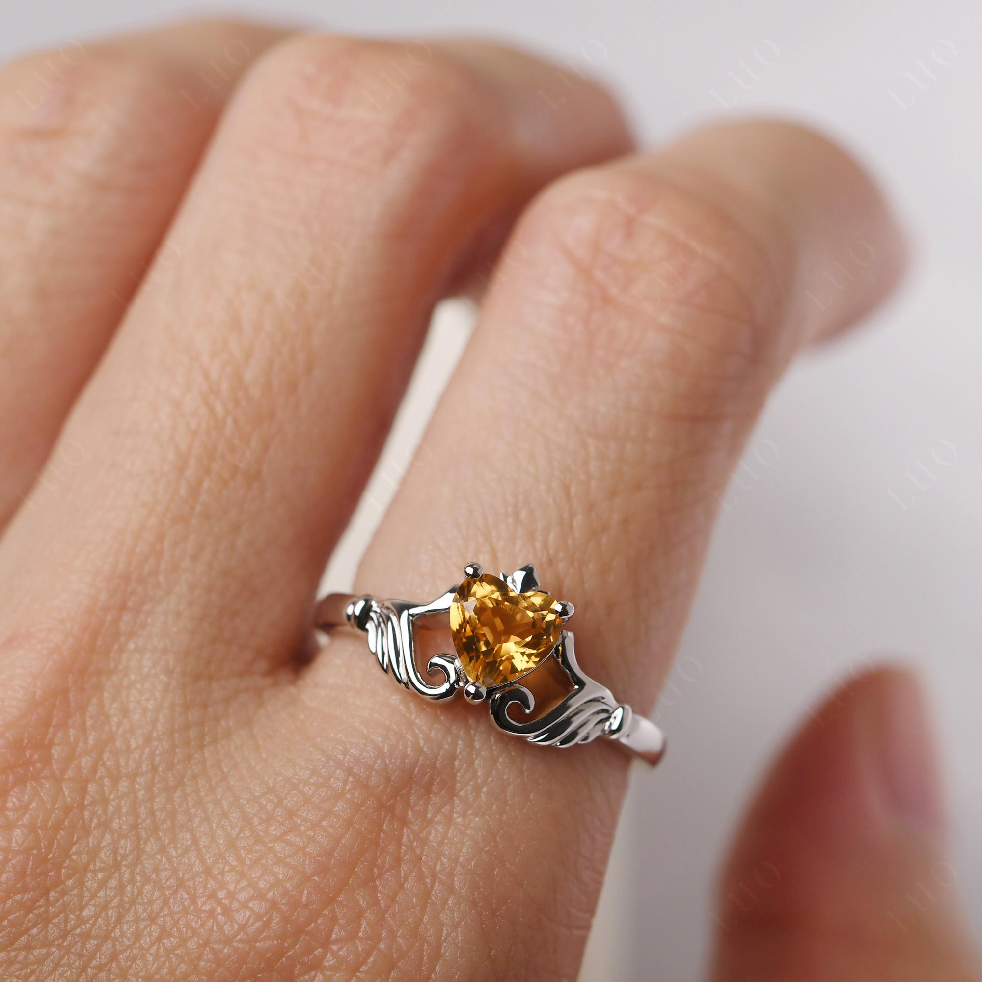 Heart Shaped Citrine Claddagh Ring - LUO Jewelry
