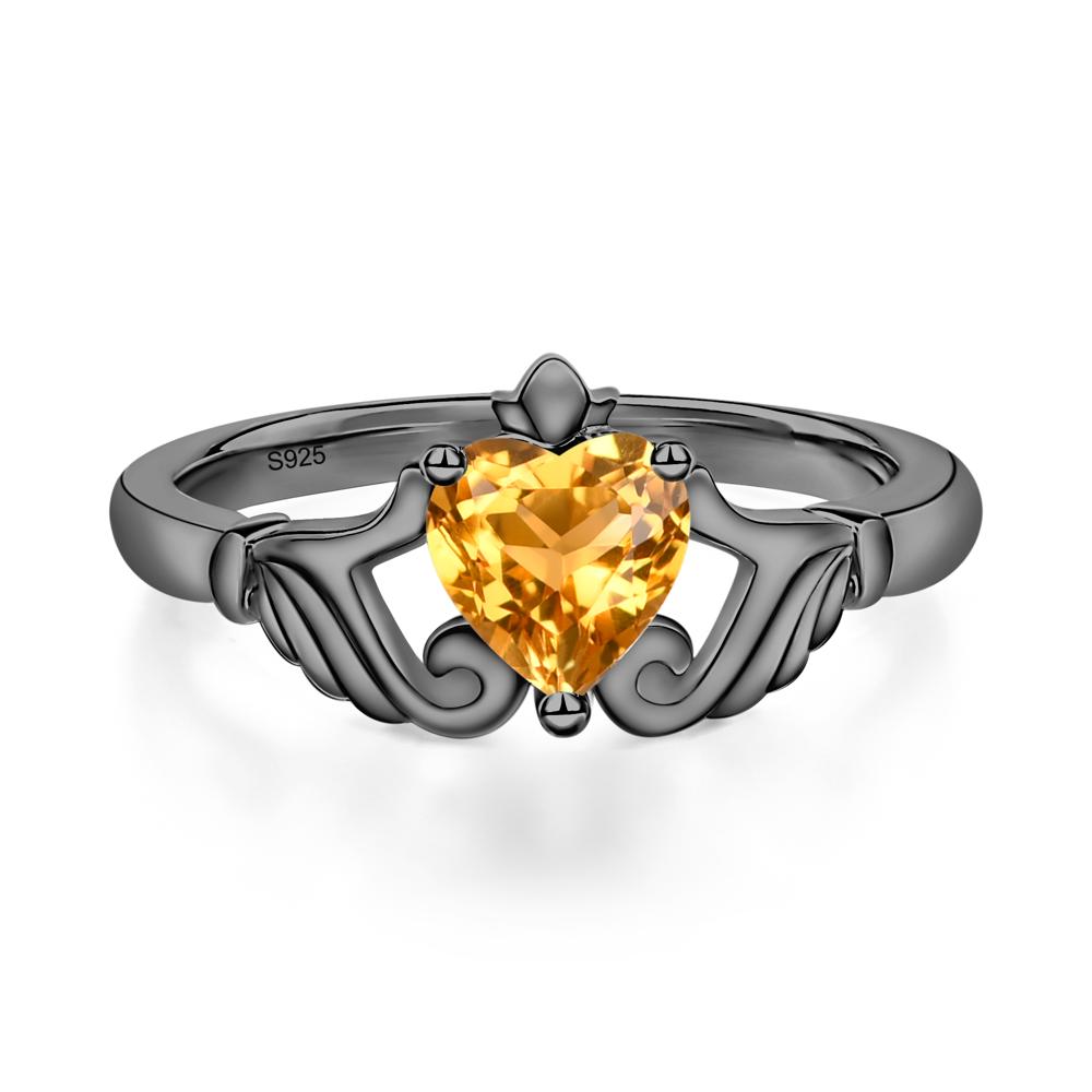 Heart Shaped Citrine Claddagh Ring - LUO Jewelry #metal_black finish sterling silver