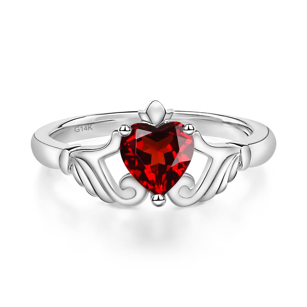 Garnet Claddagh Engagement Ring - LUO Jewelry #metal_14k white gold