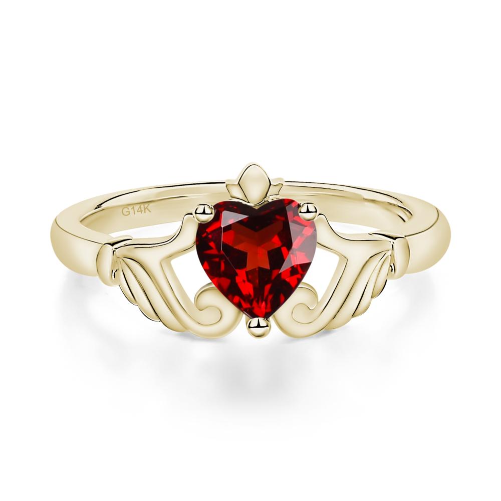 Garnet Claddagh Engagement Ring - LUO Jewelry #metal_14k yellow gold