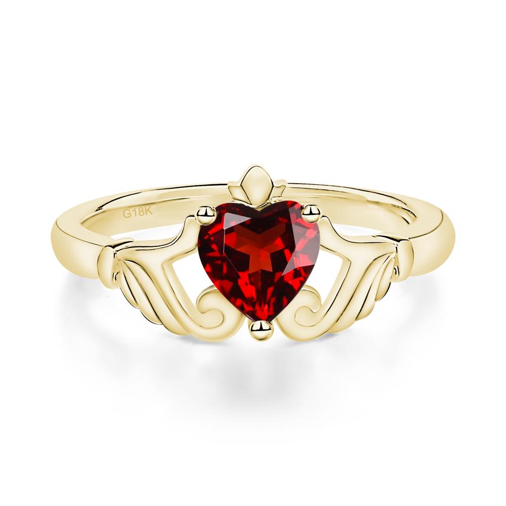 Garnet Claddagh Engagement Ring - LUO Jewelry #metal_18k yellow gold