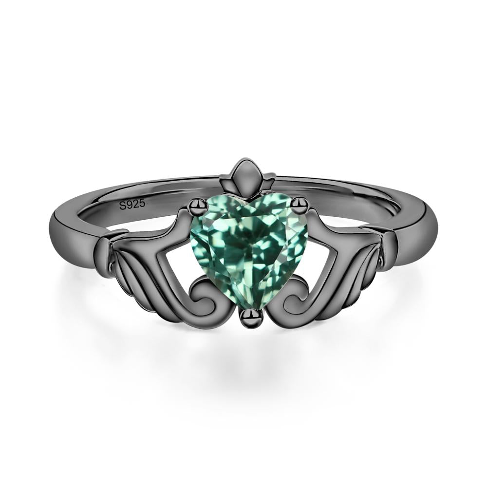 Green Sapphire Women's Claddagh Ring - LUO Jewelry #metal_black finish sterling silver