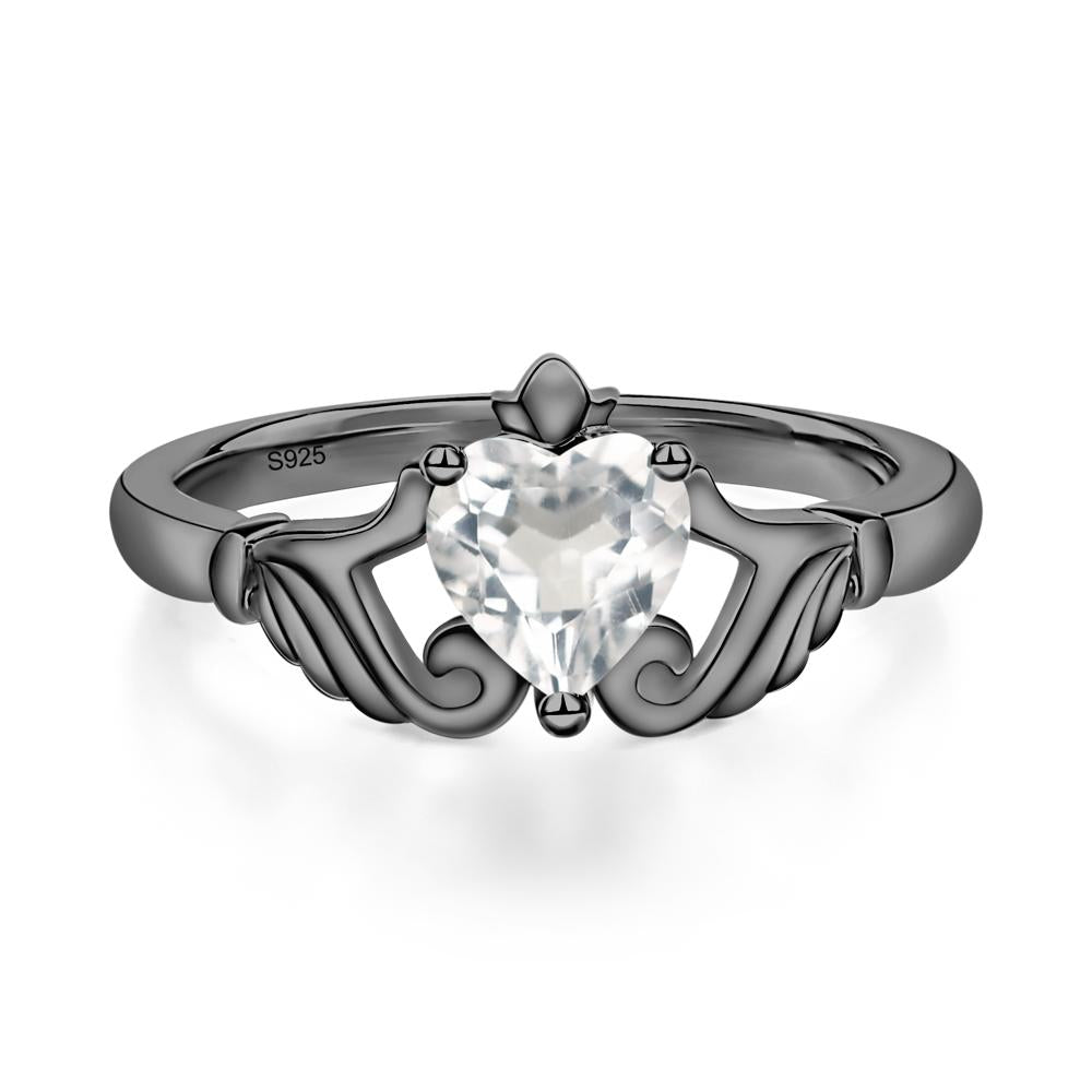 White Topaz Claddagh Ring - LUO Jewelry #metal_black finish sterling silver