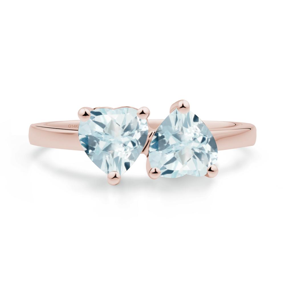 Heart Aquamarine Two Stone Ring - LUO Jewelry #metal_14k rose gold