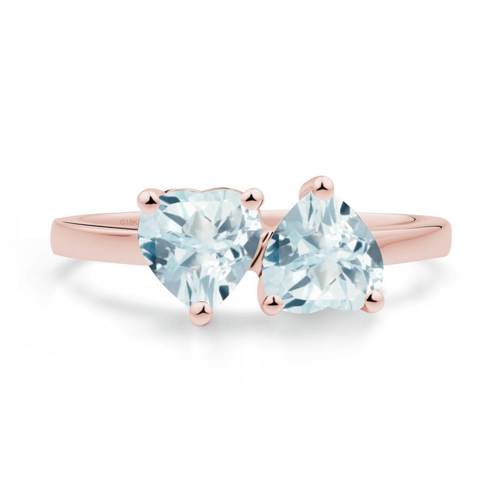 Heart Aquamarine Two Stone Ring - LUO Jewelry #metal_18k rose gold