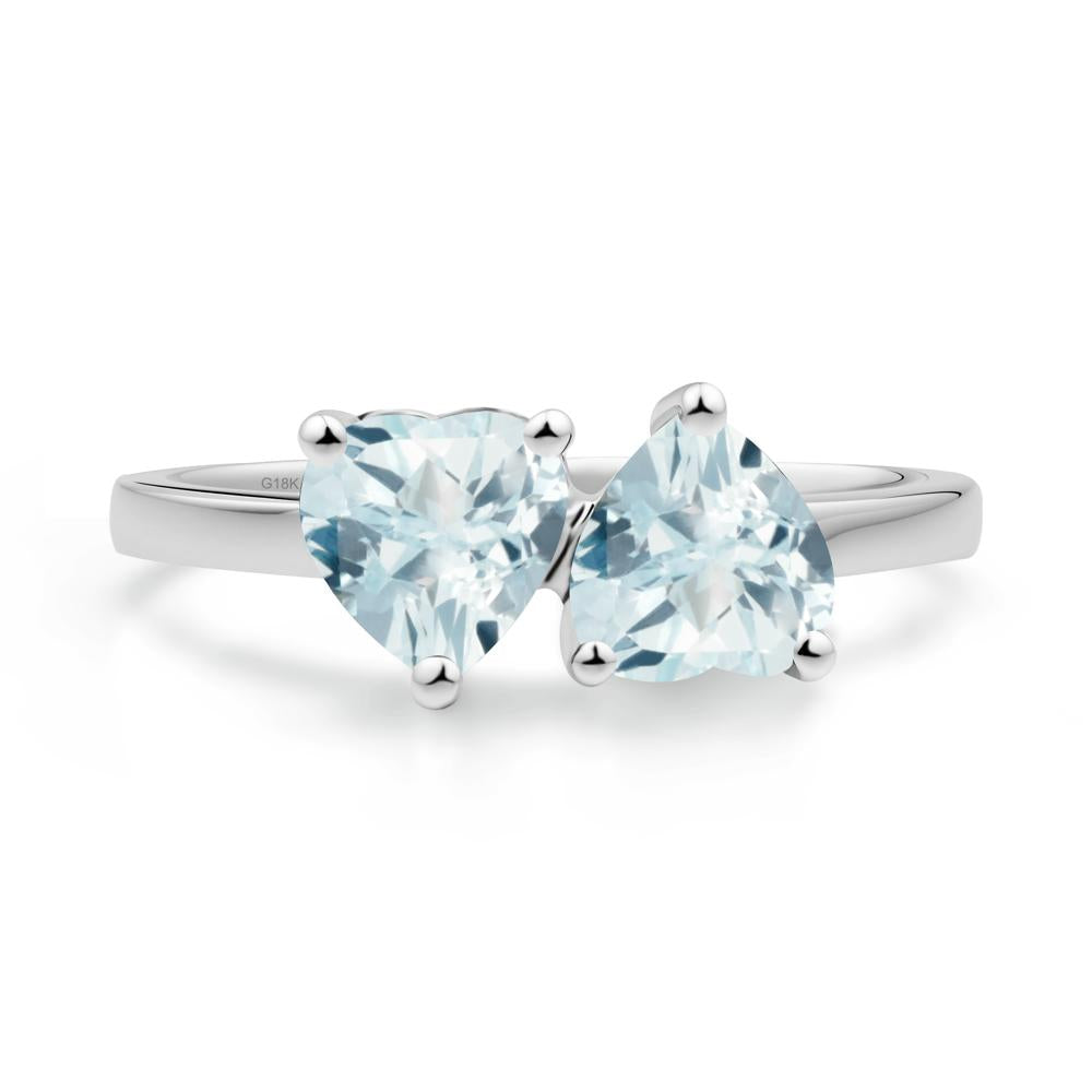 Heart Aquamarine Two Stone Ring - LUO Jewelry #metal_18k white gold