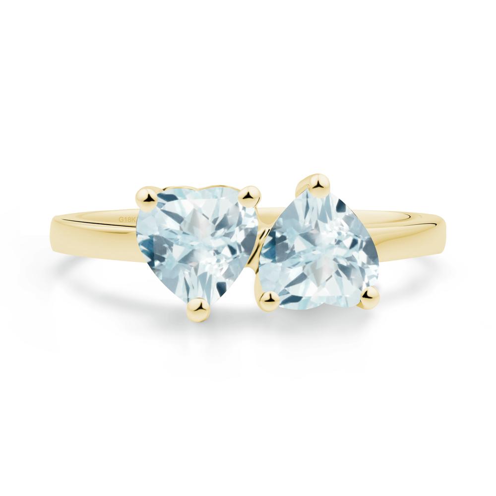Heart Aquamarine Two Stone Ring - LUO Jewelry #metal_18k yellow gold