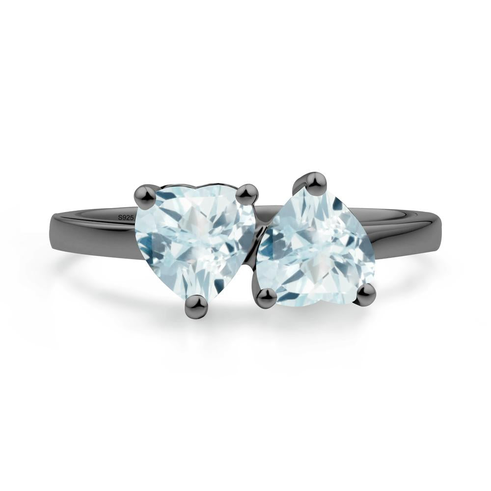 Heart Aquamarine Two Stone Ring - LUO Jewelry #metal_black finish sterling silver