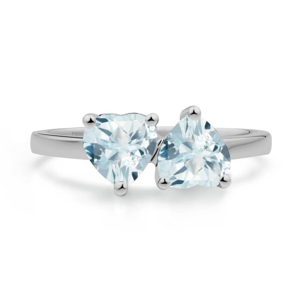 Heart Aquamarine Two Stone Ring - LUO Jewelry #metal_platinum