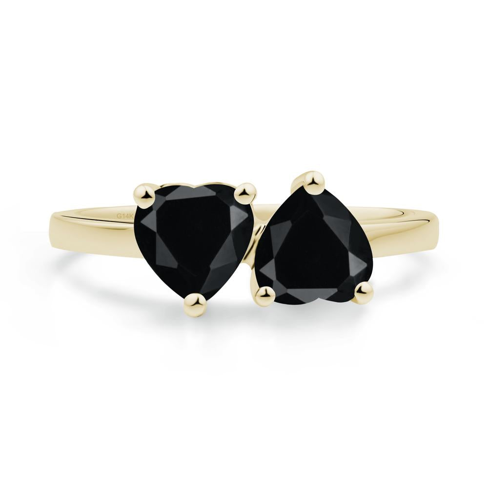 Heart Shape Black Spinel Toi Et Moi Ring - LUO Jewelry #metal_14k yellow gold