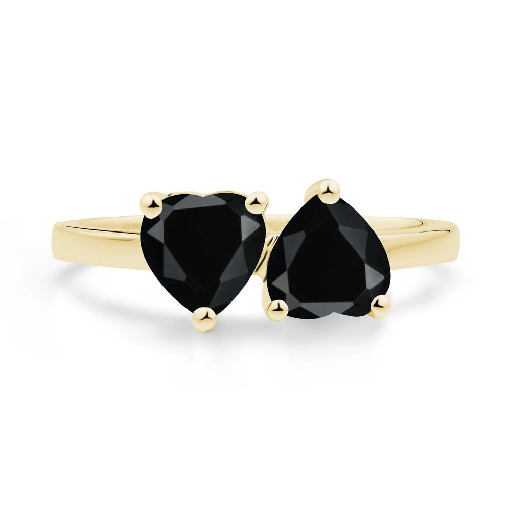 Heart Shape Black Spinel Toi Et Moi Ring - LUO Jewelry #metal_18k yellow gold