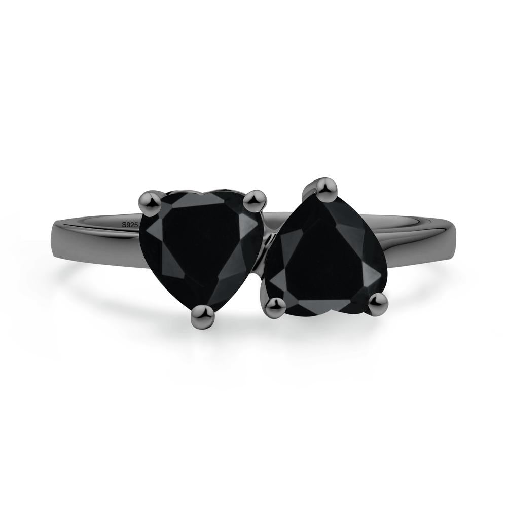 Heart Shape Black Spinel Toi Et Moi Ring - LUO Jewelry #metal_black finish sterling silver
