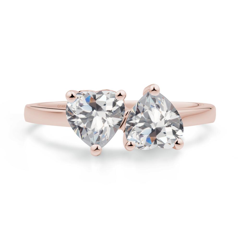 Heart Cubic Zirconia Two Stone Ring - LUO Jewelry #metal_14k rose gold