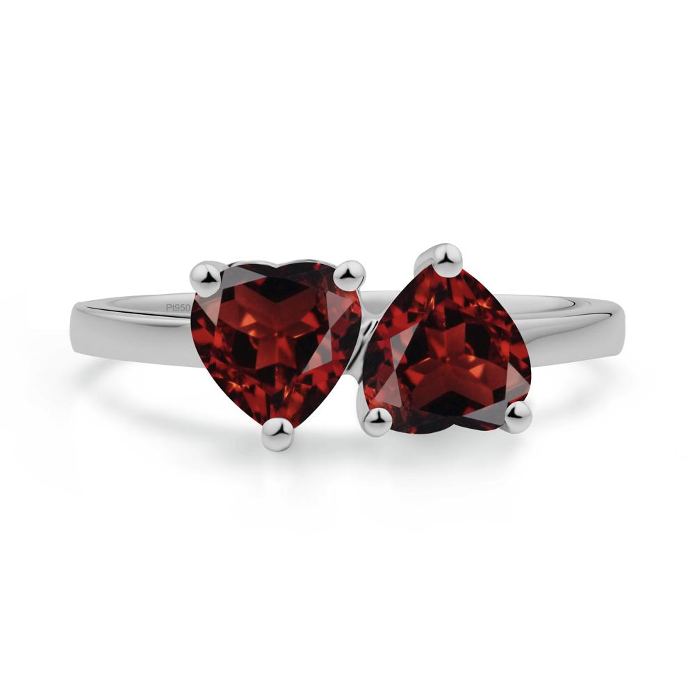 Heart Garnet Two Stone Ring - LUO Jewelry #metal_platinum