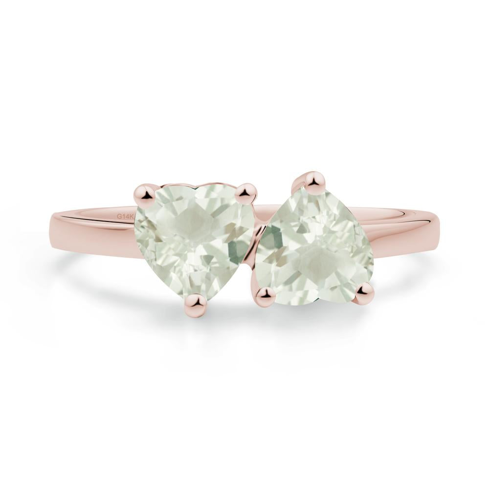 Heart Shape Green Amethyst Toi Et Moi Ring - LUO Jewelry #metal_14k rose gold