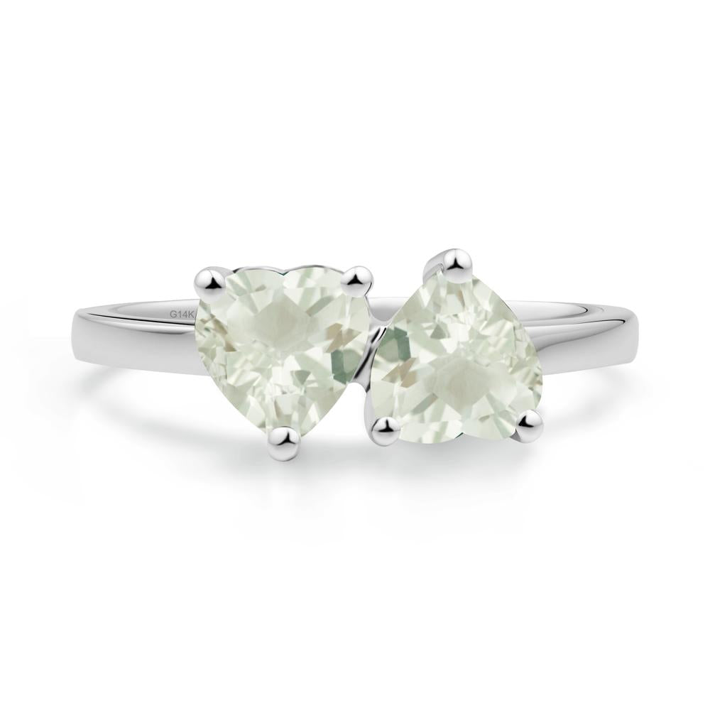 Heart Shape Green Amethyst Toi Et Moi Ring - LUO Jewelry #metal_14k white gold