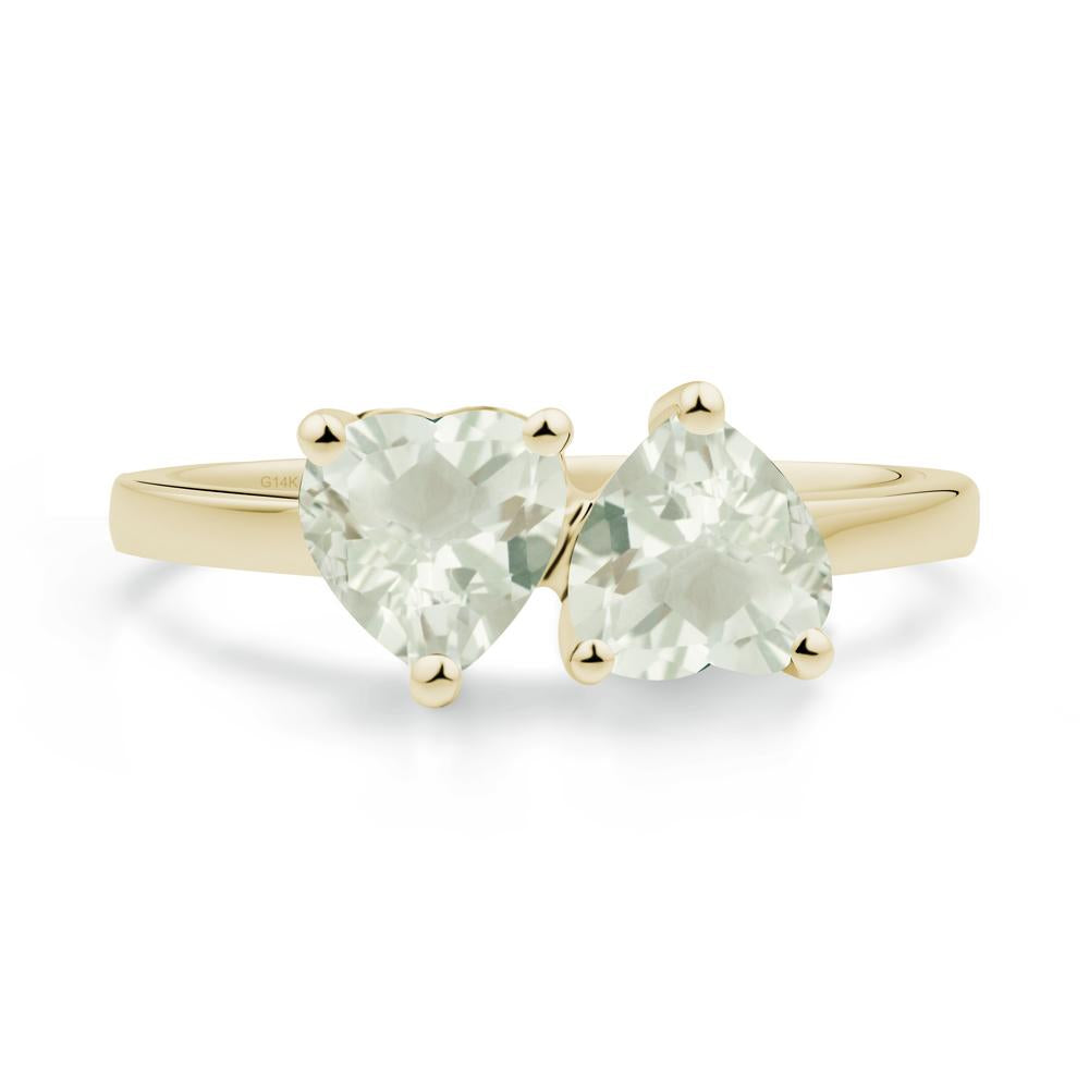Heart Shape Green Amethyst Toi Et Moi Ring - LUO Jewelry #metal_14k yellow gold