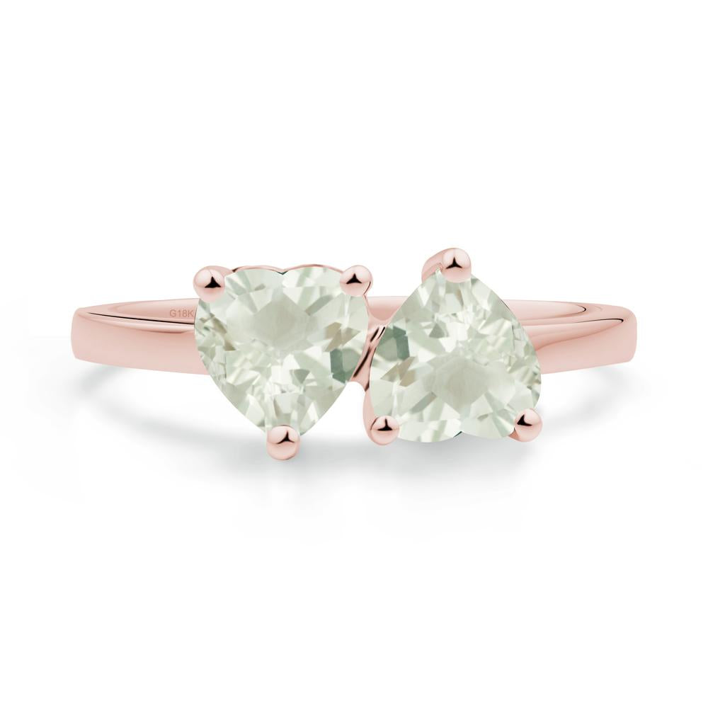 Heart Shape Green Amethyst Toi Et Moi Ring - LUO Jewelry #metal_18k rose gold