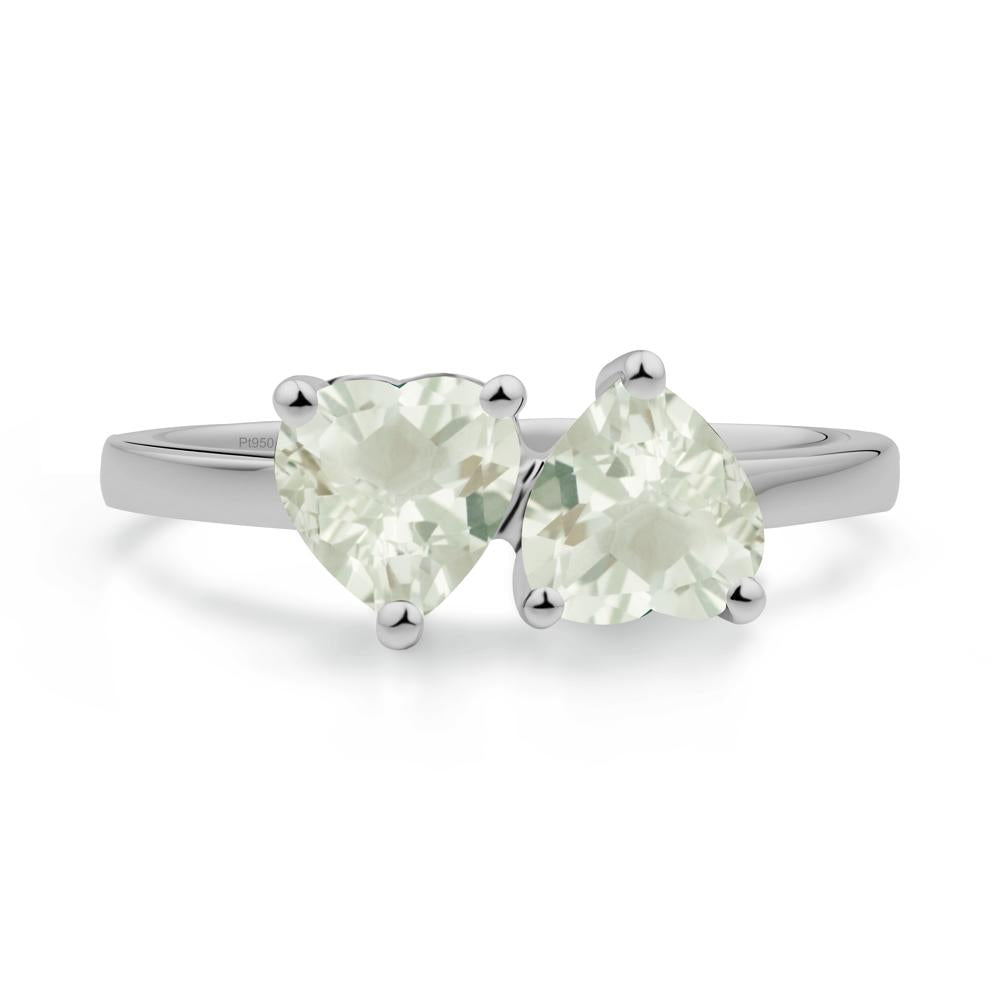 Heart Shape Green Amethyst Toi Et Moi Ring - LUO Jewelry #metal_platinum